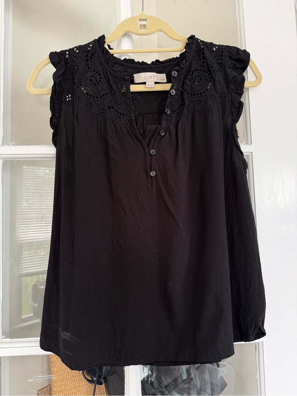 LOFT Black Eyelet Ruffle Sleeve Blouse